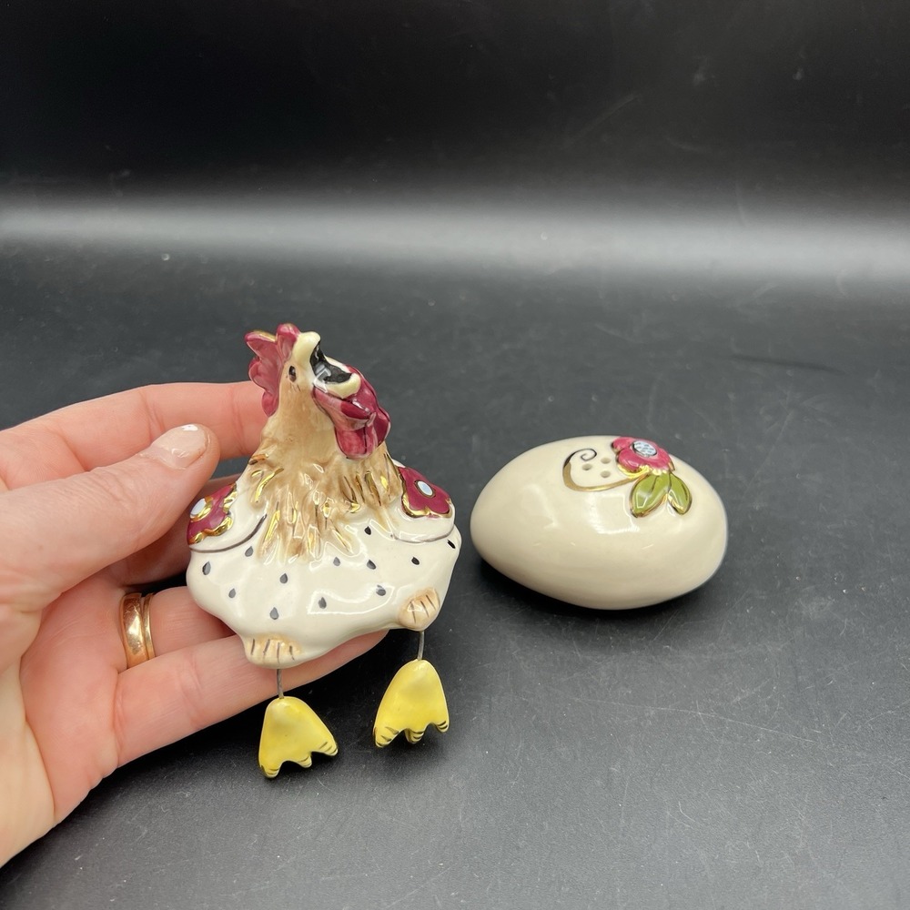 BlueSky Clay Heather Goldminc Whimsical Rooster & Egg Salt and Pepper Shaker Set